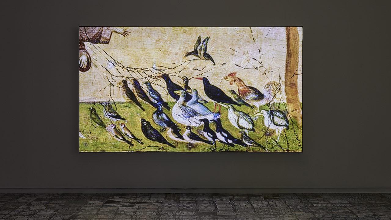 Untitled (Sermon to the birds) Industrial frameless LED lightbox with pearl vinyl digital print, 277×156×10 cm, 2018 © Sangtae Kim / Fondation d’entreprise Hermès